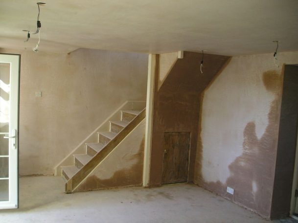 Stairs, Liskeard newly plastered stairway